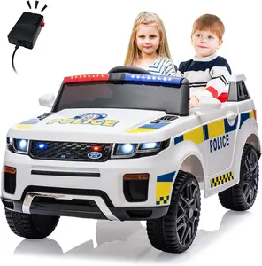 GAOMON White 12V Kids Ride On Police Car With Sirens Flashing Lights Remote Control Usb Music Spring Suspension And Retractable Handle For Toddlers White