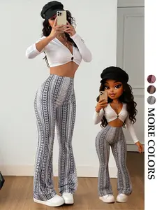 Women's All-Season High-Waist Zebra Stripe Bell Bottom Pants, Casual Fitted A-Type Long Pants for Fashionable Leisure Style Everyday