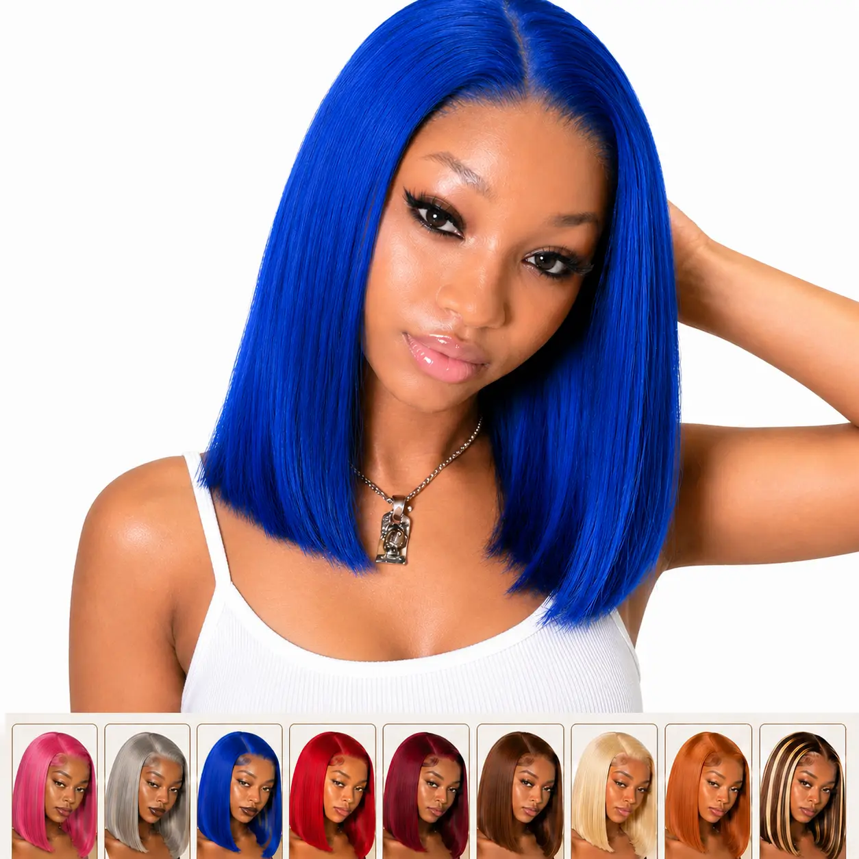 AMZ Dark Blue Bob Wig Human Hair 13x4 Lace Front Wig Pre Plucked HD Transparent Lace Frontal Wigs Royal Blue Short Straight Colored Bob Wig For Women 180% Density