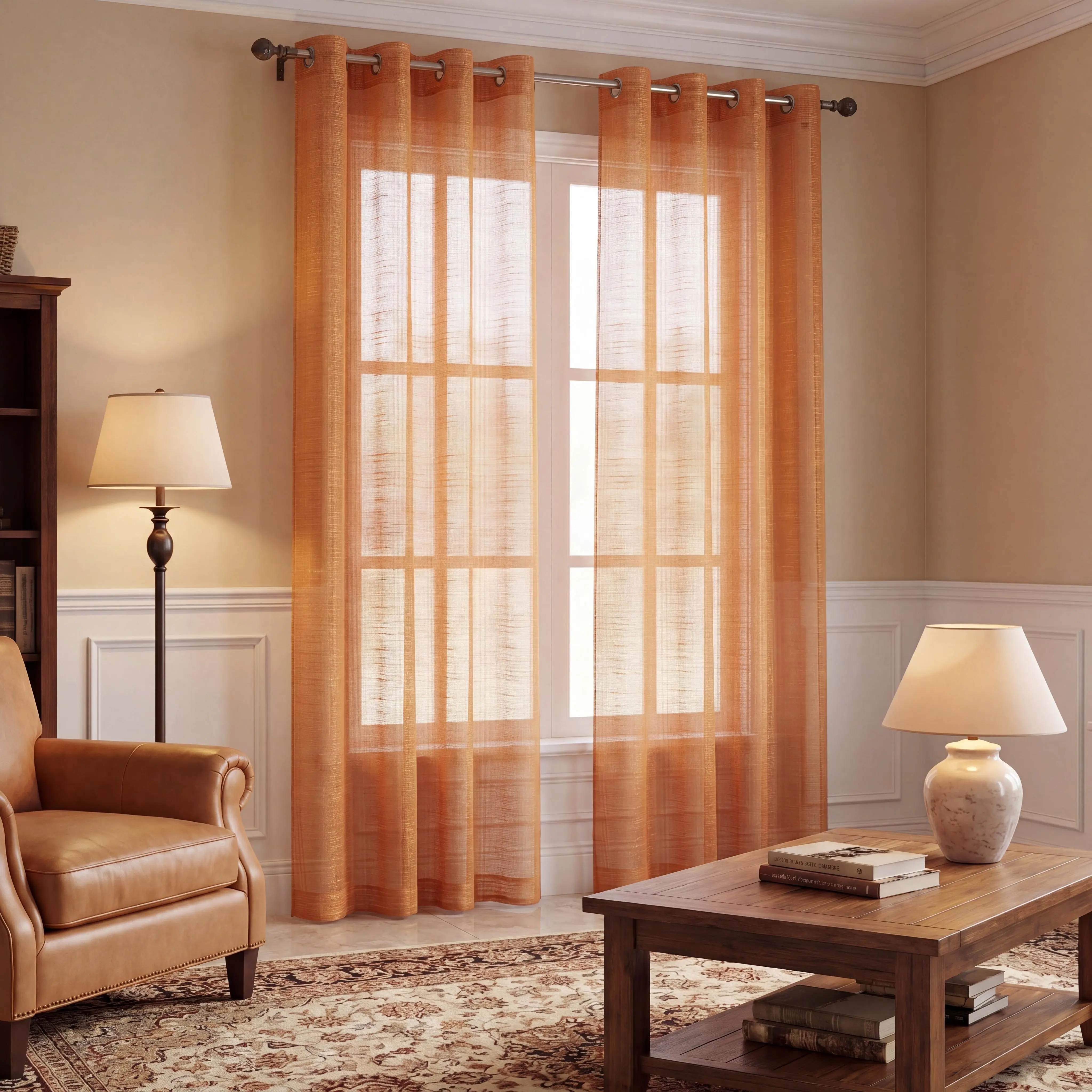 2-Piece Classic Grommet Curtains - 52x90 In Grommet-Top, Solid Color, Soft Breathable Bamboo Gauze Yarn Flat Weave Drapes, Light Filtering for Bedroom, Kitchen, Indoor Use, Hand Wash Only Bedroom Decor L12