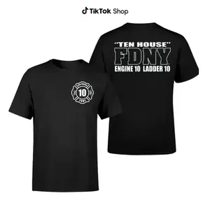 FDNY Ten House Engine 10 Ladder 10 T-Shirt, Vintage Streetwear Firefighter Tee, Soft Cotton Blend, Gift For New York Firefighters And First Responder Supporters