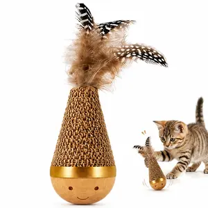 1pc Cat Wobble Toy with Feather & Bell, Indoors Cats Tumbler Toy, Interactive Teaser Self-Righting Chaser for Kittens & Adult Cats to Chase, Bat, Pounce