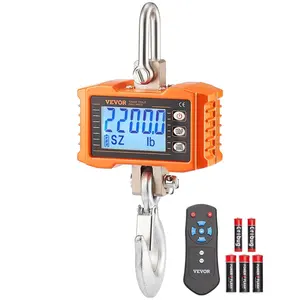 【FathersDayGift】 VEVOR Digital Crane Scale, 2200 lbs/1000 kg Industrial Heavy-Duty Hanging Scale with Remote Ctrl, Peak Hold, Cast Aluminum Case & LCD Screen, High Precision for Construction (Orange)