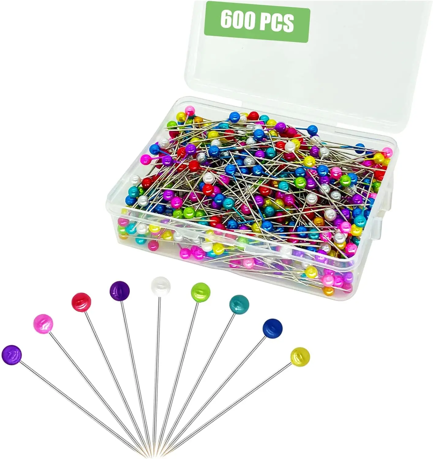 600PCS Sewing Pins Straight Pin for Fabric, Pearlized Ball Head Quilting Pins Long 1.5inch, Multicolor Corsage Stick Pins for Dressmaker, Jewelry DIY Decoration, Craft and Sewing Project