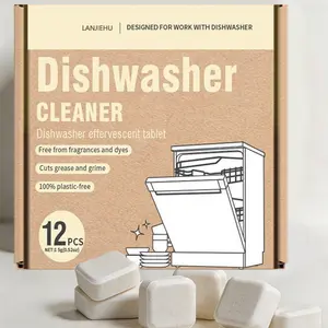 Dishwasher Cleaner & Deodorizer  12-Pack - Deep  for Spray Arms, Filters & Drains, Removes Grease, Residue & Hard Water Buildup, Unscented Plastic-Free Dishwasher Cleaning  daily  clean tablets