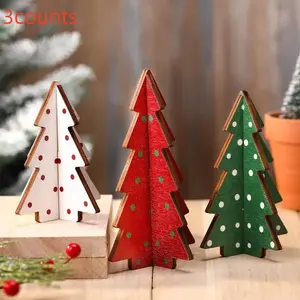 3-Piece Wooden Christmas Tree Set, Polka Dot Design, Rustic Farmhouse Style Decorative Trees, Room Decoration Ornaments, for Holiday Centerpiece & Tiered Tray Display