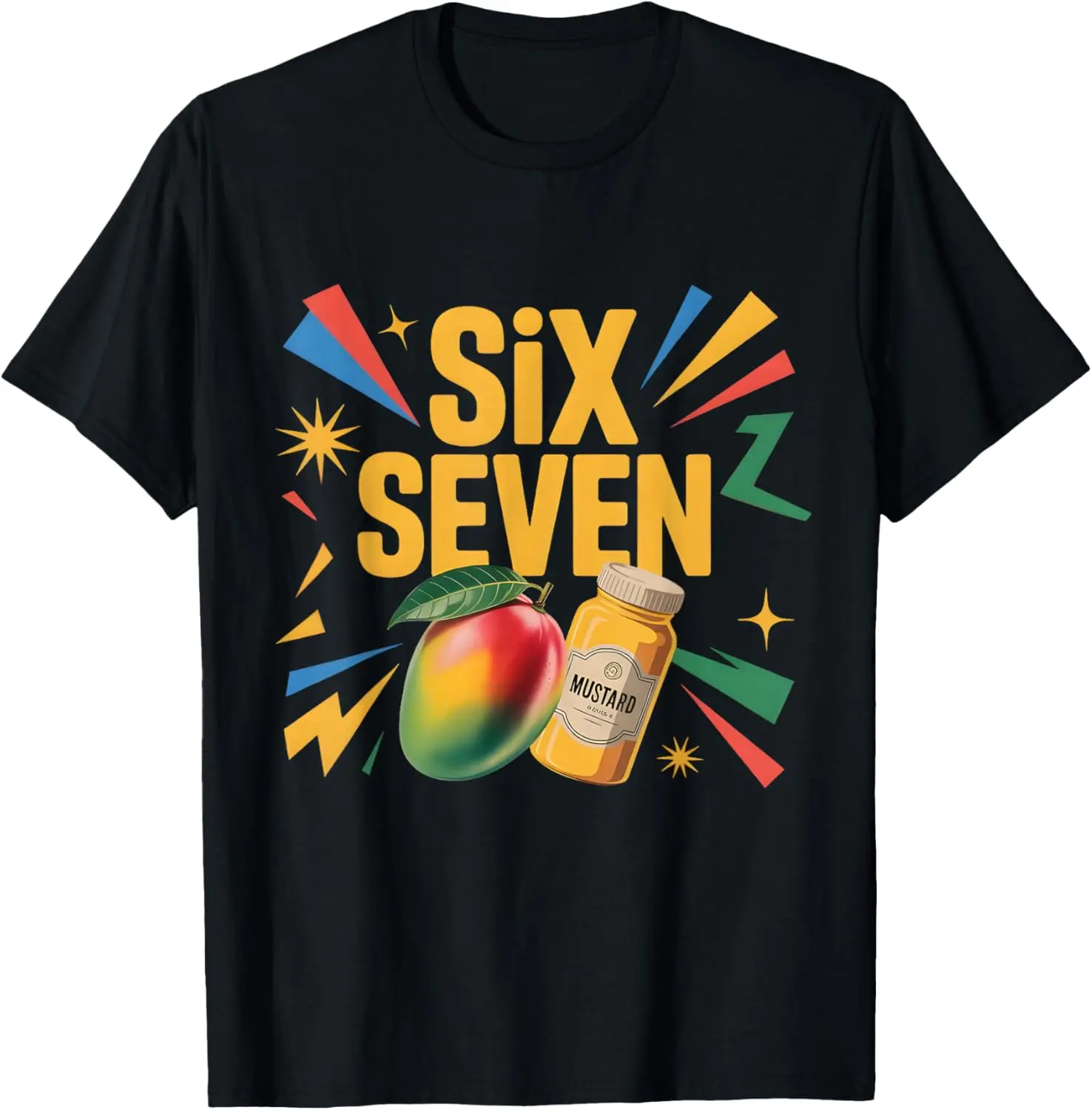 100% Cotton Unisex Six Seven Mango Mustard Funny Retro Graphic T-Shirt