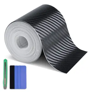 Carbon Fiber Black Vinyl Wrap  Cars Window Door Trim Universal Diy Chrome Delete Edge Guards Protection Tape Accessories With Free Tool Kit (3in X 30ft)