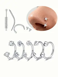 Hypoallergenic Cz Horseshoe Nose Ring, Nose Rings Hoops, Gems Nose Ring, Stainless Steel 18/20 Gauge 8mm Round, Inner Thread Design, for Nose and Tragus Piercing, Includes Wear Tool, Body Piercing Jewelry