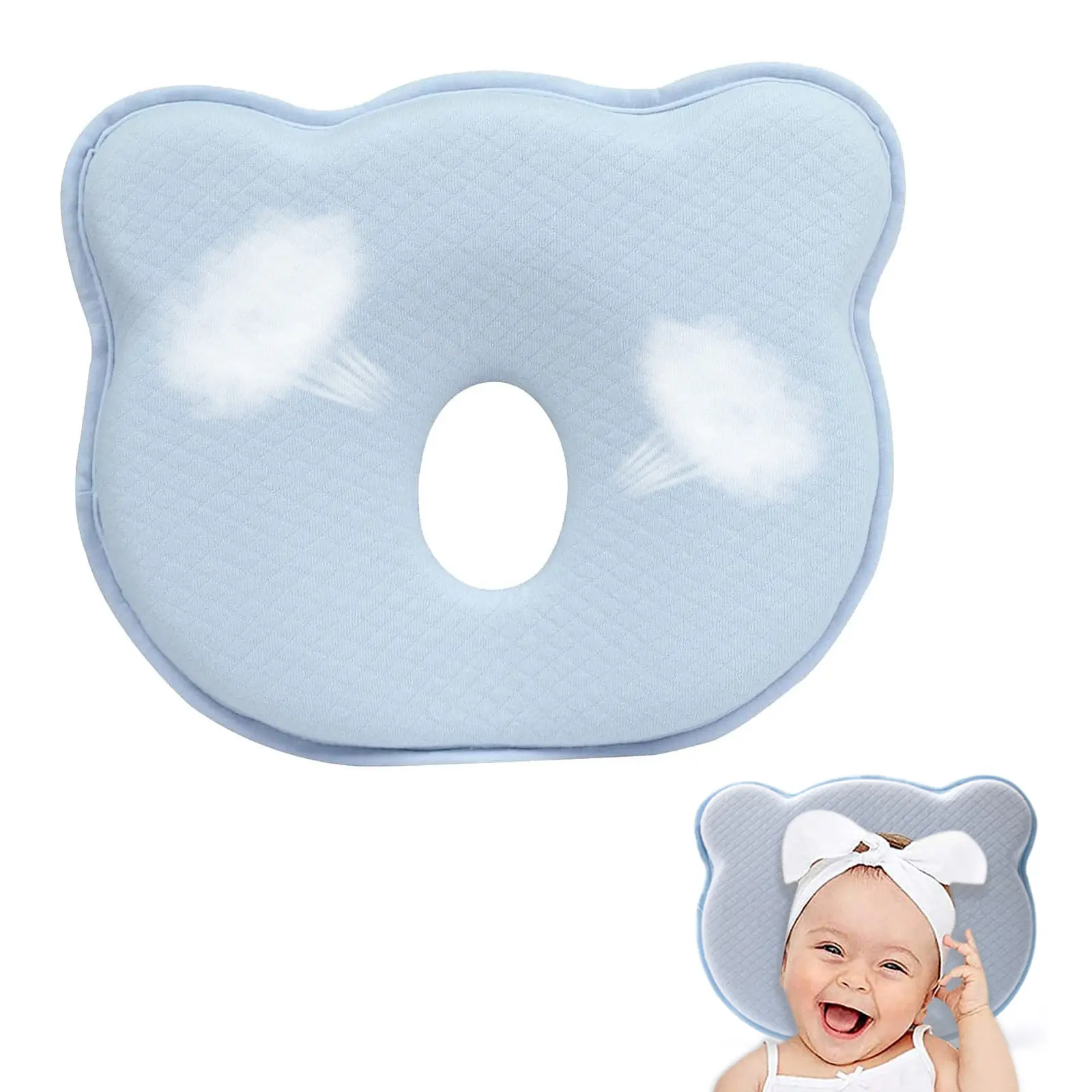 Portable Memory Foam Newborn Infant Pillow - Soft, Cozy, Breathable, Provides Neck Support to Prevent Flat Head for Baby Travel