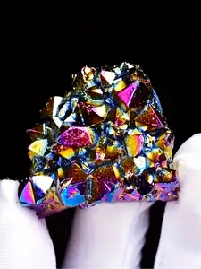 1pc Quartz Crystal Rainbow Titanium Cluster Mineral Specimen, Titanium Aura Quartz, Rare Electroplating Quartz Crystal Cluster, Rainbow Aura Amethyst Cluster
