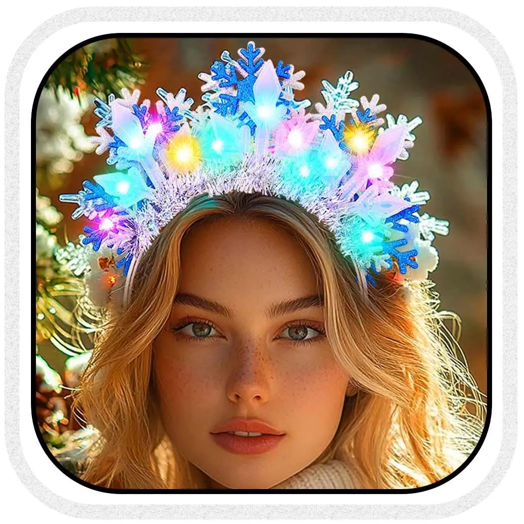 Catery Snowflake Headband Light up Christmas Head Band LED Costume Headpiece Accessories for Women (Color Light, One Size)