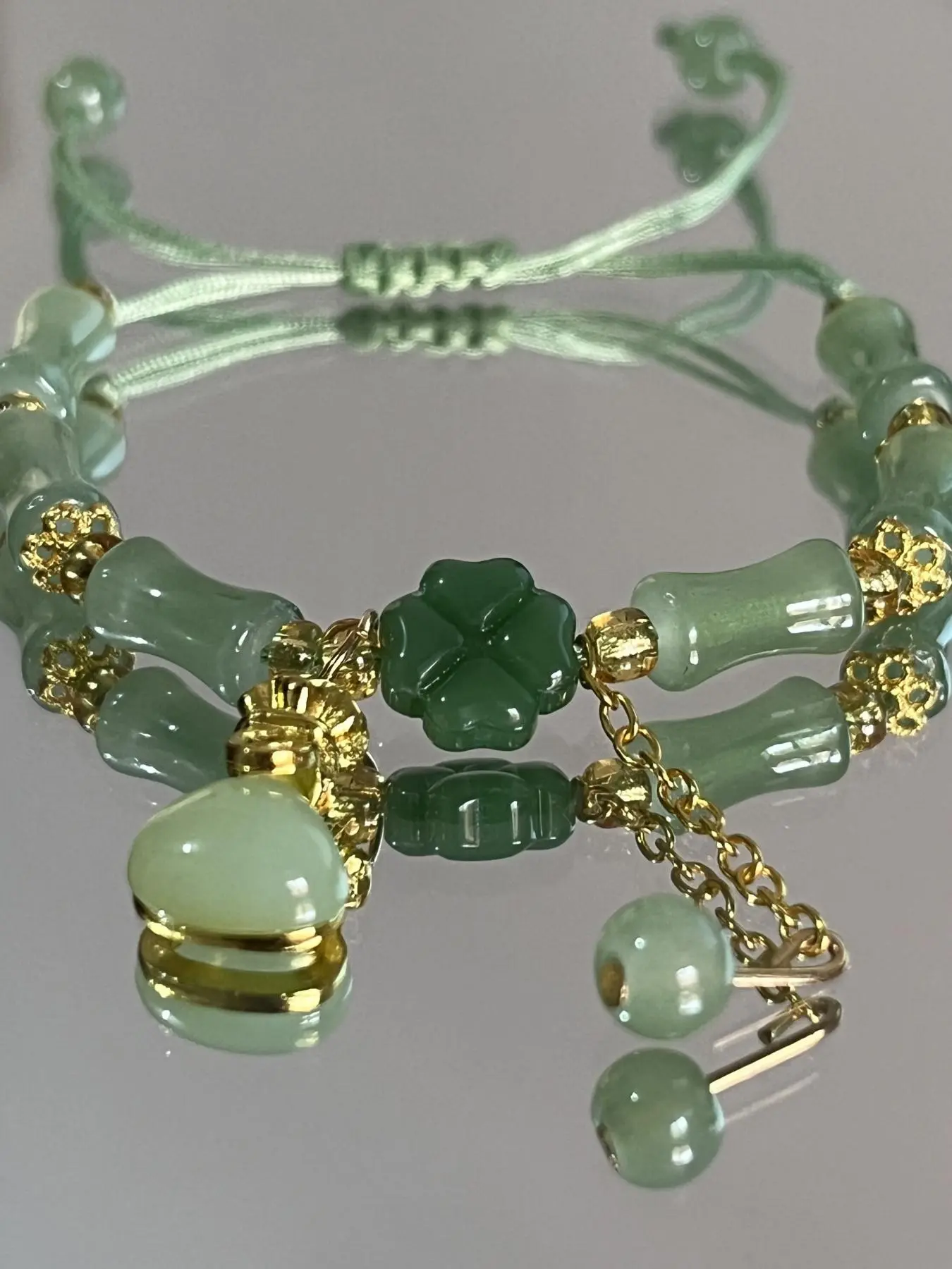 Chinese Style Four Leaf Clover Design Beaded Bracelet, Fashionable Bracelet, Fashion Resin Glass Bead Bracelet for Women for Party & Daily Wear, for Birthday Gift