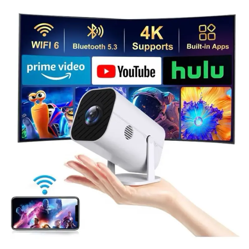 Mini Projector with Wifi and Bluetooth, Built-in Apps,Movie Projector Electric Focus Portable Projector, 1080P Video Projector for Bedroom, Supports Smartphone/TV Stick/iPad/PS5/Laptop/HDMI/USB