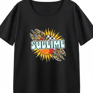 S-6XL Sublime Retro Band Graphic Tee | 90s Rock Ska Punk Aesthetic Shirt | Leopard Print & Checkered Sun T-Shirt KT1181