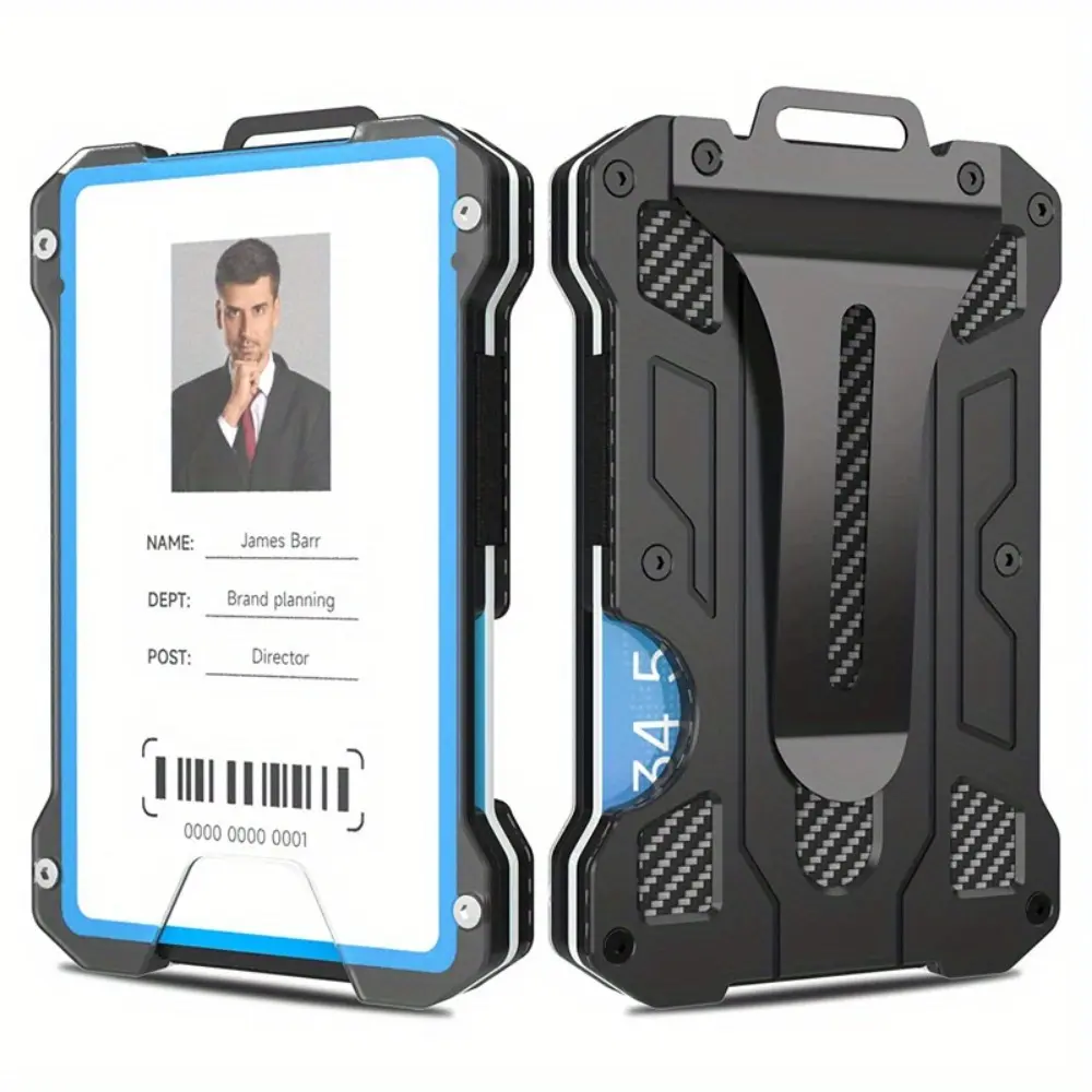 Business Minimalist Wallet for Men, Slim PU Leather and Aluminum Card Holder with ID Window for Everyday Carry, Card Holder Wallet