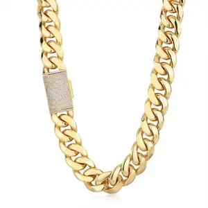 Unisex 5A Cubic Zirconia Iced Out Box Clasp Miami Cuban Link Gold Choker - Super Solid Heavy Streetwear Hip Hop Necklace, Complimentary Shipping