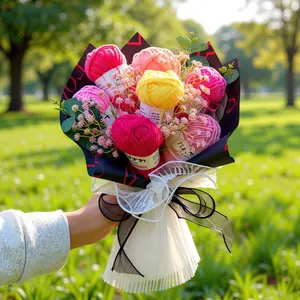 Knitted Bouquet Customizable Gift Anniversary Present with Packaging, Hooked Flower Doll DIY Any Favorite Knit Item Christmas Thanksgiving