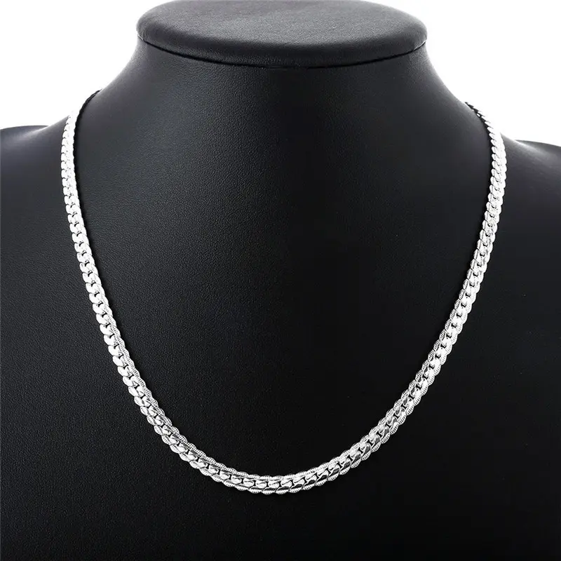 925 Sterling Silver-Plated 5MM Flat Cuban Curb Chain Necklace, Casual Style Necklaces, Men's Accessories, Convenient Fashion Jewelry Gift for Women, Jewelry For Women, Silver Necklaces
