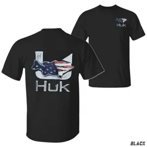 Huk Fishing Flag T-Shirt, Patriotic American Flag Fish Graphic Tee, Soft Cotton Shirt for Anglers, Outdoor Lifestyle Apparel for Men, Summer Gift for Fisherman Dad