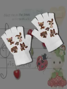 Trendy Girls' Cute Cartoon Gloves, Fun & Unique Warm Fashion Accessory, Perfect for All Seasons, Stylish Slim-Fitting Design