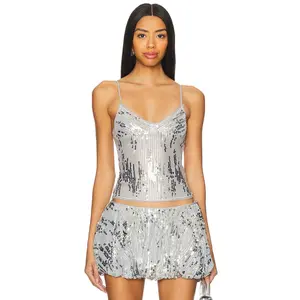 Jaded London Sequin Lace Cami Top in Silver