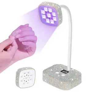 Bling - Bedazzled Rechargeable Nail Lamp: 360° Adjustable Flexible Arm, 9 LED UV Beads, Smart Auto - Sensor, 2 Timers (30s/60s), Type - C Charging & Portable Design For Effortless Gel Nail Curing At Home & On - The - Go