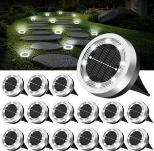 JNOEC Mini Solar Ground Lights Outdoor 4/8/16 Pack 8 LED Disc Lights IP65 Waterproof Flat Pathway Lights Solar Powered for Garden Lawn Patio Yard Landscape Cool White