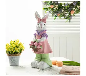 Glitzhome 17.5"H Easter Bunny with Flower Basket Table Decor
