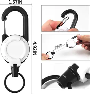 2 Pack Tactical Carabiner Steel Cord Recoil Anti-Lost Lanyard, 8oz Load Bearing Sturdy ABS Shell & 24 Inch Automatic Retractable Cord, Heavy Duty Key Chain for Camping Cycling Hiking Outdoor Travel, Perfect Holiday Gift for Men Family Friends Harness
