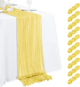 10 Pack 17x108 Inch Light Yellow Semi Sheer Boho Gauze Cheesecloth Table Runner for Wedding Bridal Shower Birthday Party Home Decor Garden Farmhouse