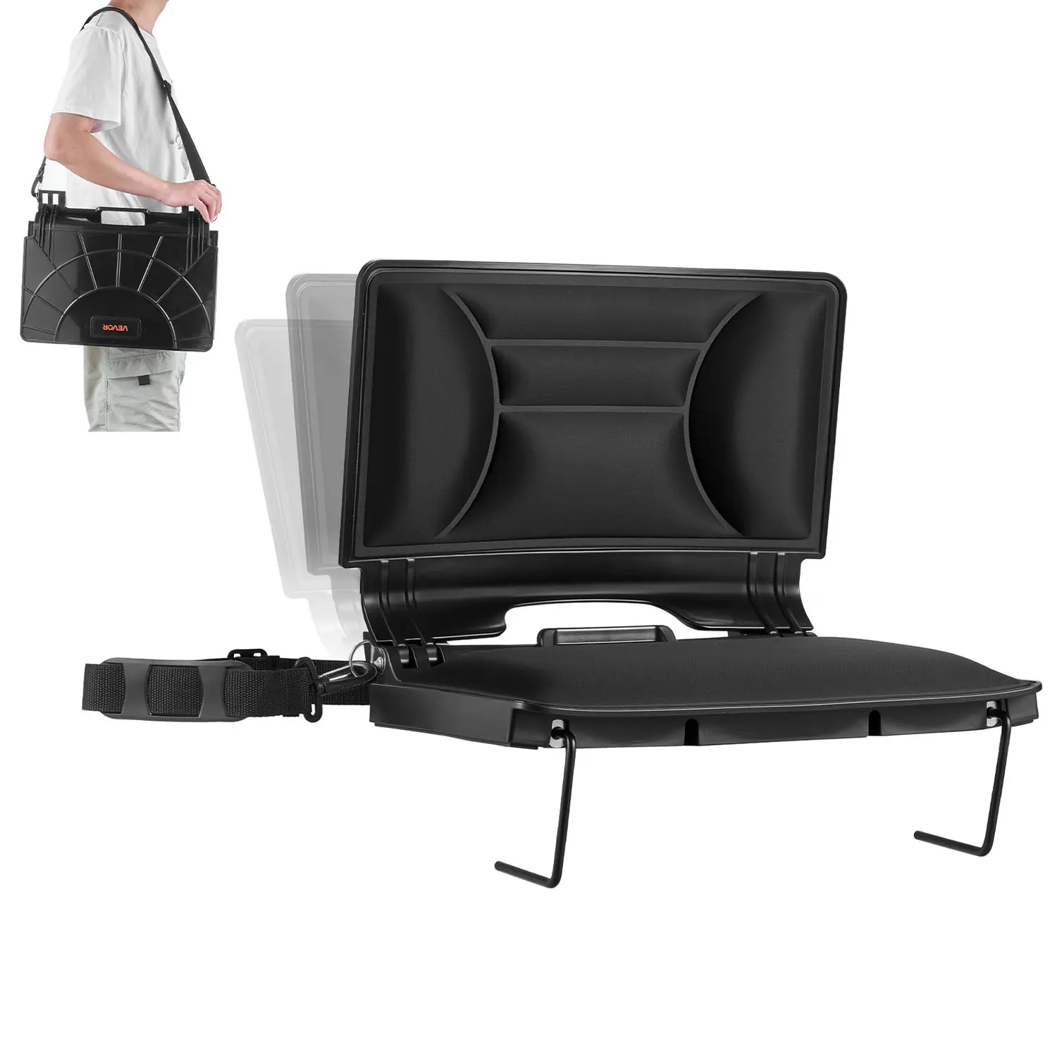 【Summerfinds】VEVOR Foldable Ergonomic Stadium Chair for Bleachers, Camping, Beach Fun - Thick Padded Cushion, 17-inch/431.8mm Wide Seat, Lycra Cover, PP Material, Shoulder Strap, Hooks, Cup Holder, Side Pocket, Stable, Flower Bud Waist Support
