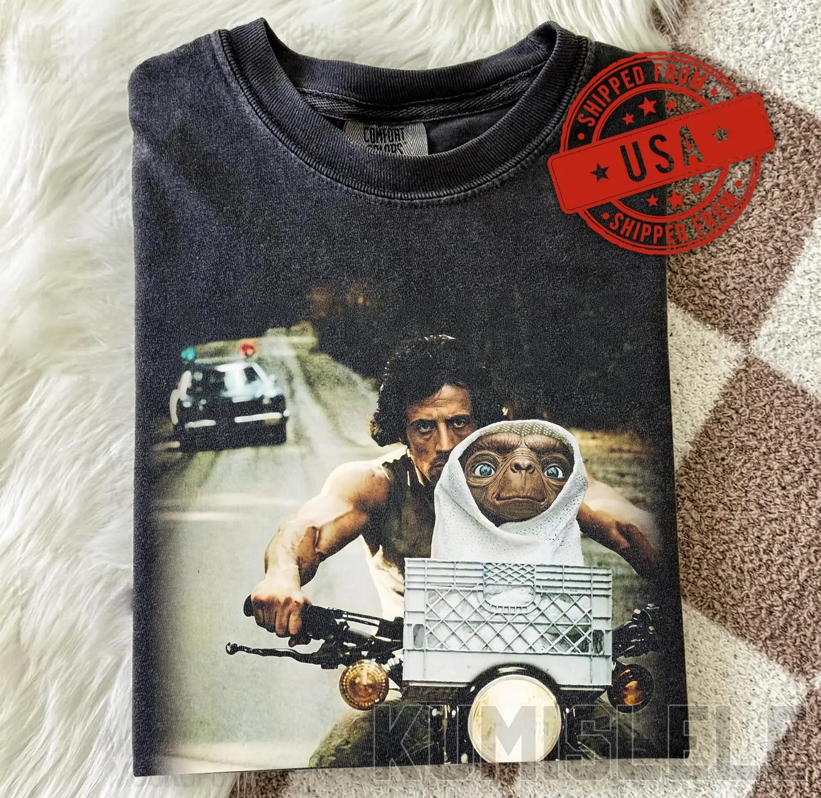 Rambo E.T. Mashup T-Shirt, Funny 80s Movie Parody Tee, Vintage Bootleg Style Shirt, Sylvester Stallone & Alien Graphic Tee,Retro Cinema Gift