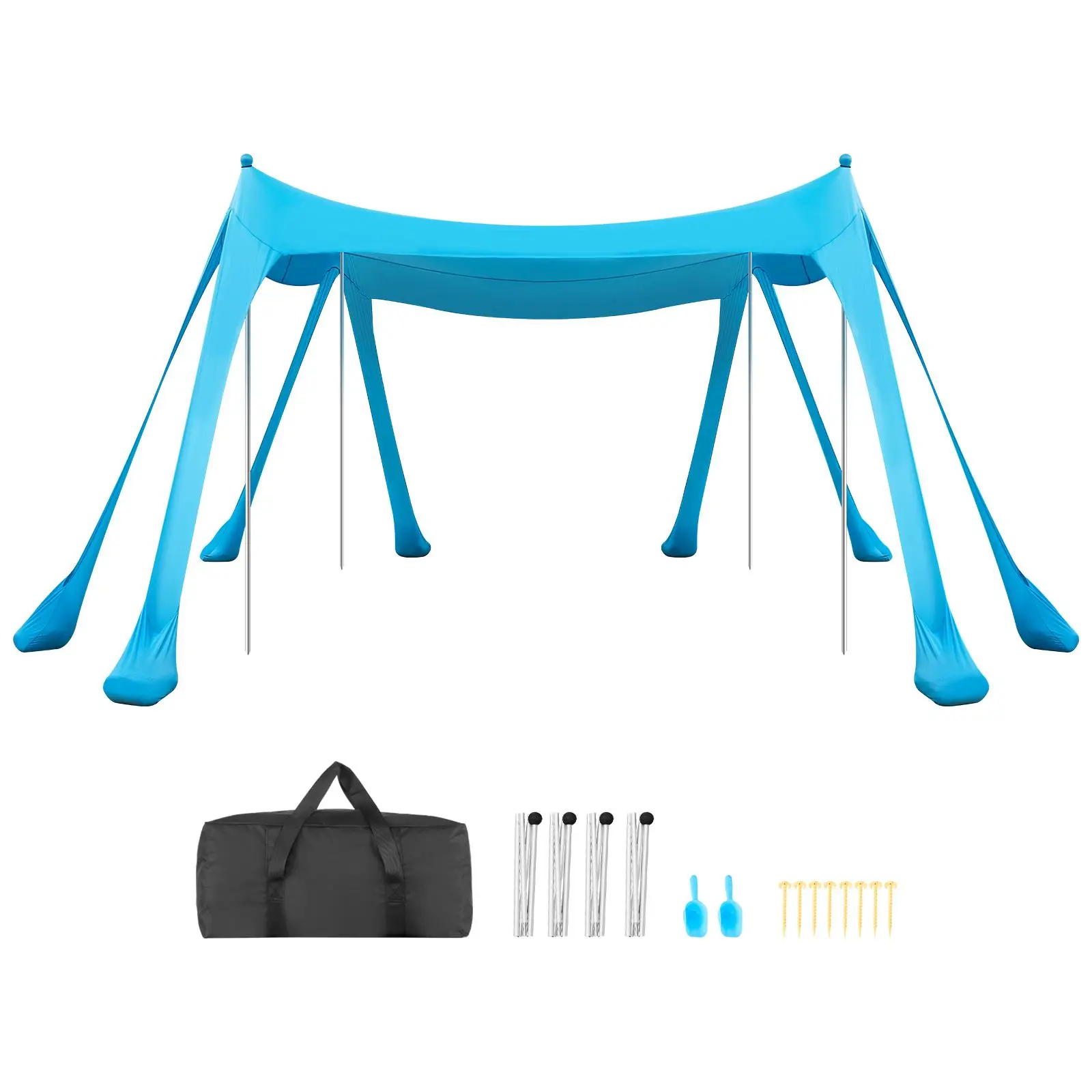 【SummerFinds】VEVOR Beach Tent Sun Shelter, UPF50+ Sun Protection, 6.6 ft Tall, 10 x 10 ft, Easy Pop Up Beach Canopy with Sandbags, Stability Poles, Sand Shovels, Portable Shade for Family, Camping, Fishing, Blue