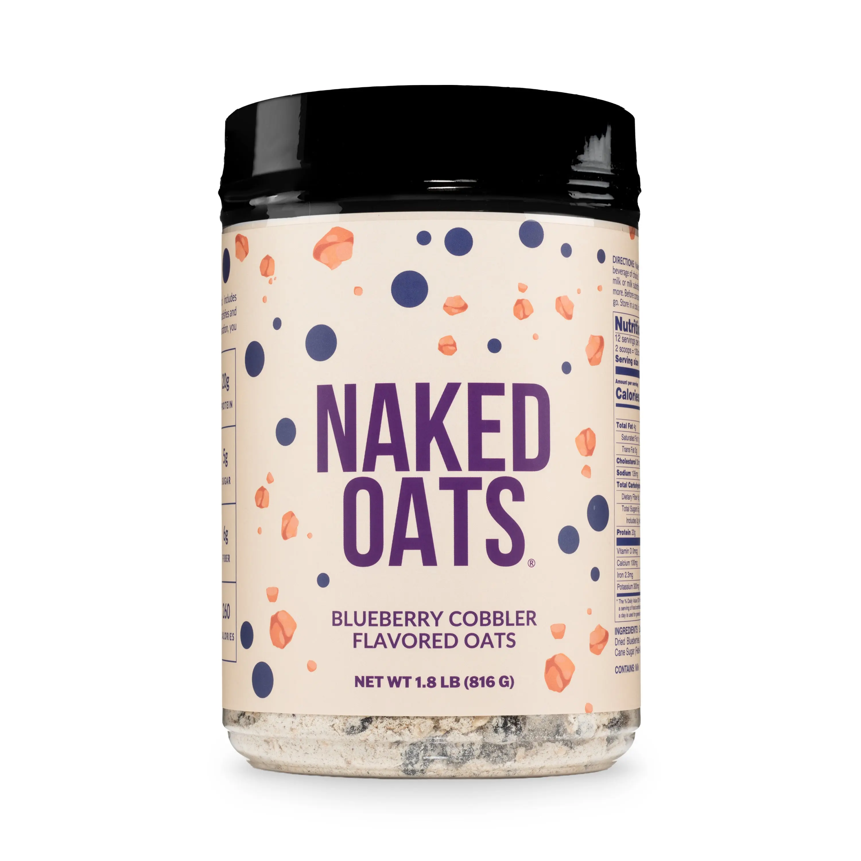 Naked Blueberry Cobbler Protein Oats - Gluten-Free Rolled Oats with Whey Protein for Lean Muscle & Stable Energy - 20g Protein, 6g Fiber, 5g Sugar
