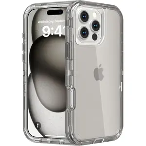 Crystal Defender Case for iPhone 17 Pro Max 16 15 14 13 12 Pro Max, Heavy Duty Shockproof Protective Case, Anti-Drop, Durable Dual Layer Transparent Cover for iPhone 17 Air iPhone Air