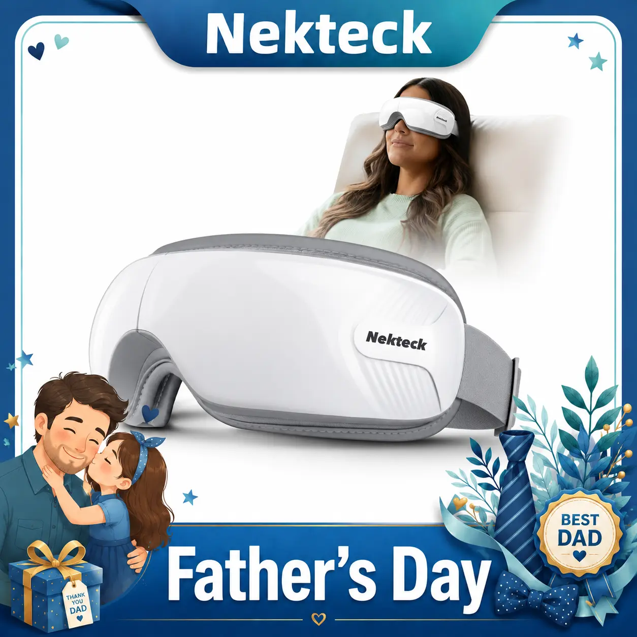 Nekteck mothersdaygift Eye Massager with Heat & Bluetooth Music, Comfort Eye Mask for Relaxation, 5 Massage Modes, 15 mins Auto-Off, Ideal Gift for Men & Women,Christmas 's Day Present