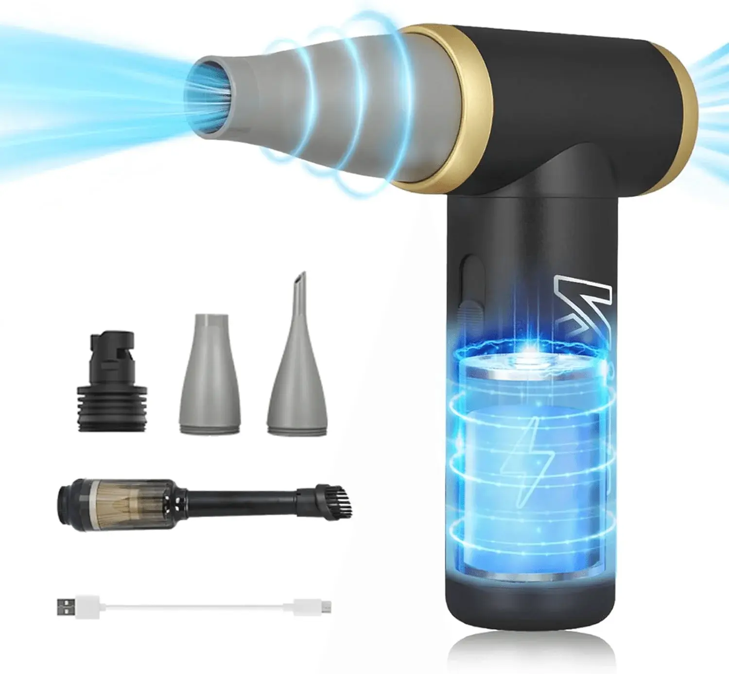 Kica Jet Fan 2S, Handheld Cordless Turbo Jet Air Duster & Vacuum Combo, Lightweight with 117,000 RPM for Cleaning & Drying, Handheld Cordless Blower, Lightweight Blower, High Speed Blower