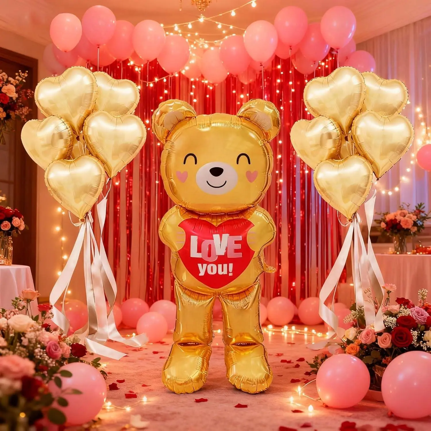 Plastic Large Cartoon Bear Standing Balloons, Adult Unisex Festive Party Decor Supplies, Valentine’s Day Event Ornaments