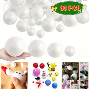 80pcs/set Round Styrofoam Ball Solid Ball Wedding Props, 4 Sizes Each 20pcs White Mixed Pack Foam Ball for Kindergarten Handmade Diy, School Projects, Mall Decoration, Wedding, Window Props, Painting DIY, New Year, Birthday Home Decoration