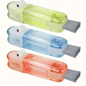 Multifunctional Bottle Cap Cleaning Brush Set, Small Crocodile-Shaped Cup Lid Gap Cleaner, Home Kitchen Gap Cleaning Tool Kit 3pcs