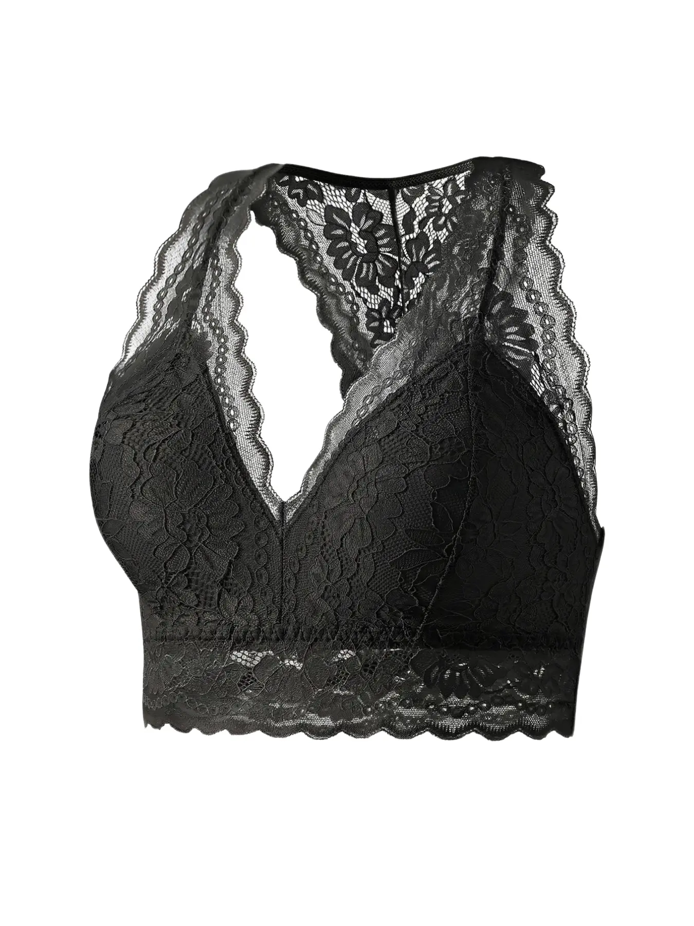 Sexy Chic Elegant Deep V Neck Lace Bralette, Backless No Underwire, Breathable Comfort Soft, Short Top for Daily and Dates