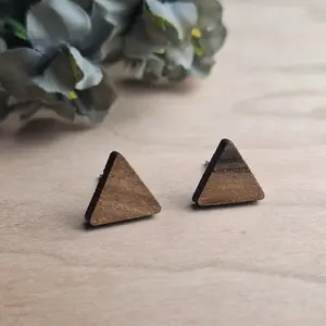 Walnut Wood Minimalist Triangle Stud Earrings