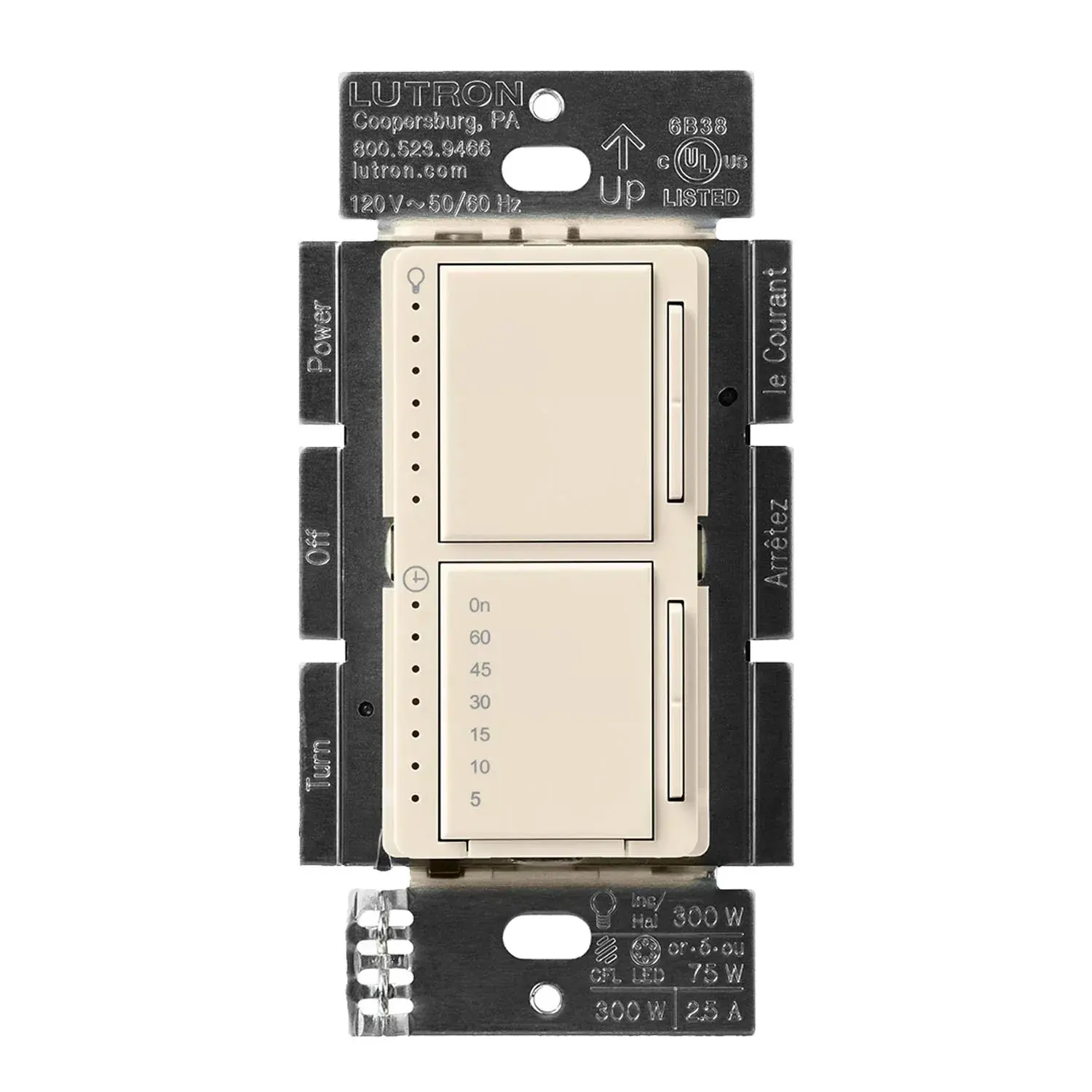 Lutron MACL-L3T251 Maestro Dimmer/Timer, 75W LED, Single Pole, Light Almond