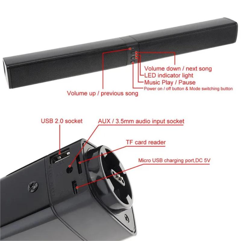 Powerful Sound Bar with 4 Drivers And Echo Tube for Smart TV, Bluetooth Soundbar 2-in-1 Detachable TV Speaker with Bluetooth 5.0/RCA/AUX/FM/TWS, Home Theater Surround Sound System for TVs, PC