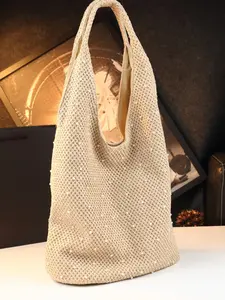 Luxury Pearl Decorated Woven Bag, Summer Beach Commuter Tote, Lazy Style Straw Shoulder Bag for Women, Casual Handbag