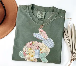 Comfort Colors Easter print TShirt, Patchwork Bunny T-shirt, Grandmacore Easter Tee, Floral Patchwork Bunny Top, Spring Rabbit Outfit, Easter Gift