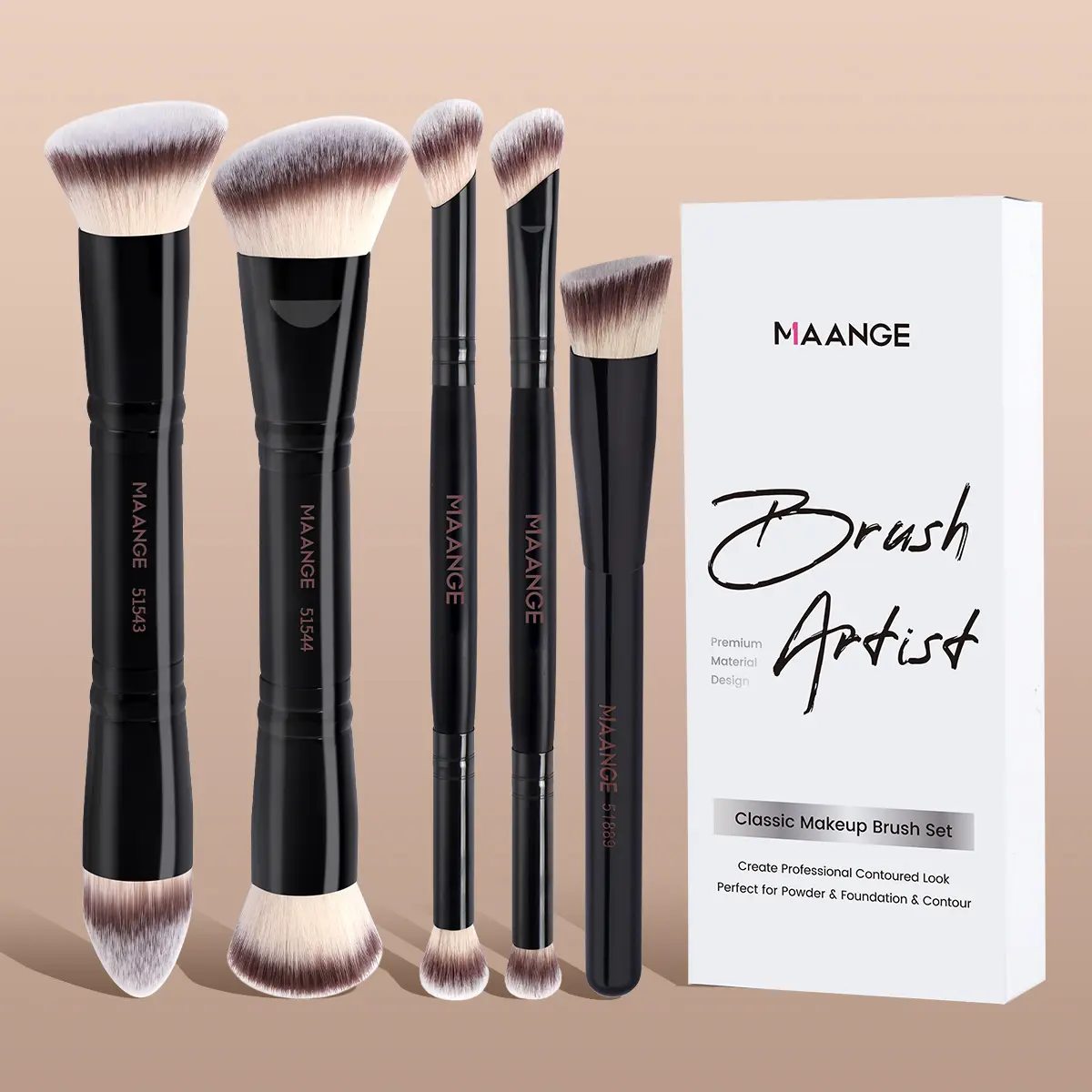 MAANGE 5pcs Makeup Brush Set, Face Makeup Brushes, Foundation Blush Contour Concealer Eyeshadow Brushes, Cosmetics Brushes Set for Foundation, Blush, Eyeshadow & Concealer, Gift for Women & Girls
