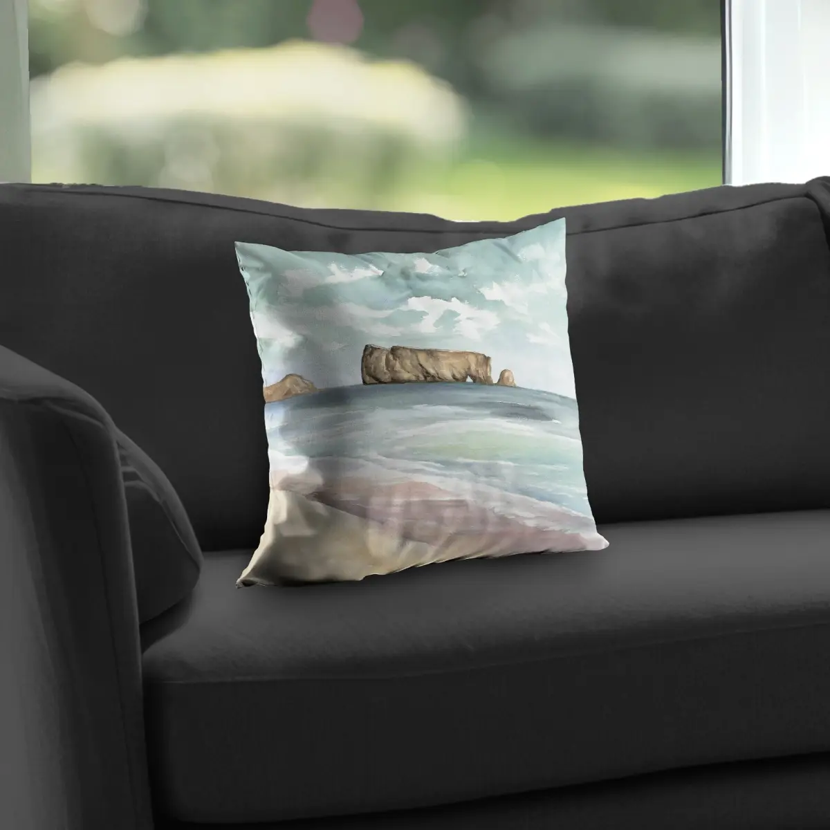 Begin Home Decor C1PT1414MLT42 14x14 in. Natural Poly Twill Rocher Perce Mountains Throw Pillow with Insert, Soft Feel Decorative Accent for Bedroom