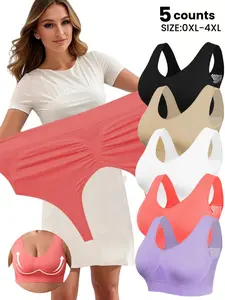 PLUS SIZE Women's Wireless Medium Push Up Bra, No Padding,Double-layer iiner Fabric,Comfort Seamless Crop Vest,Breathable Mesh Design Casual Minimalist All-Season,Everyday Underwear for Sleepwear & Daily wear